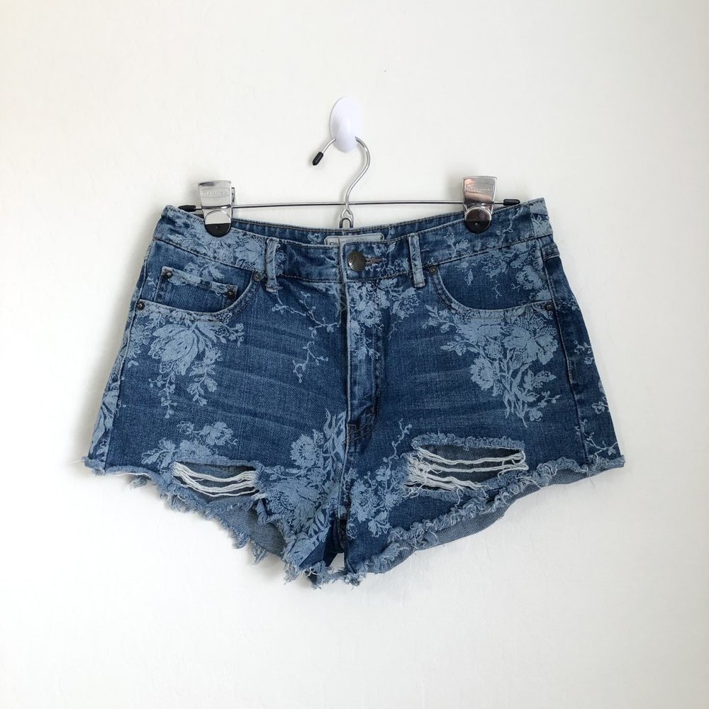 Free People Floral Cut Off Distressed Denim Shorts